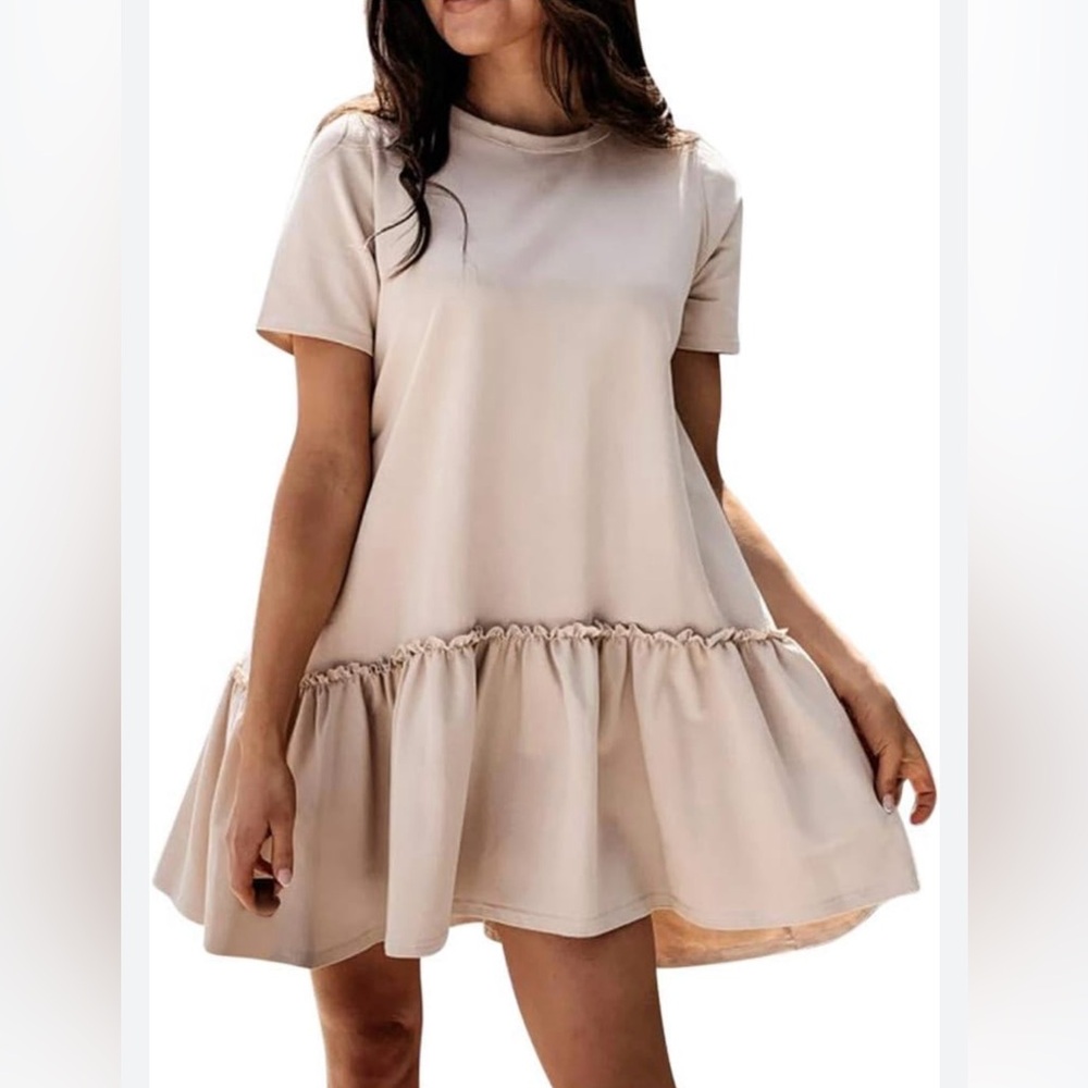 Taupe Ruffle Hem T-Shirt Dress - Size L
